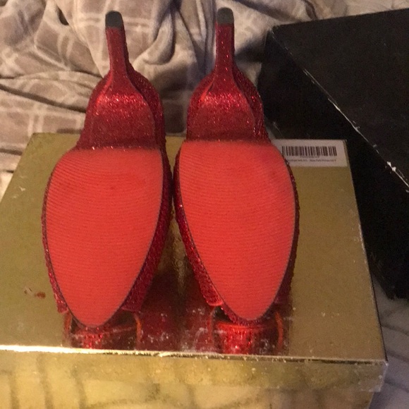 Red crystal peep toe pumps size 9 - Picture 2 of 8